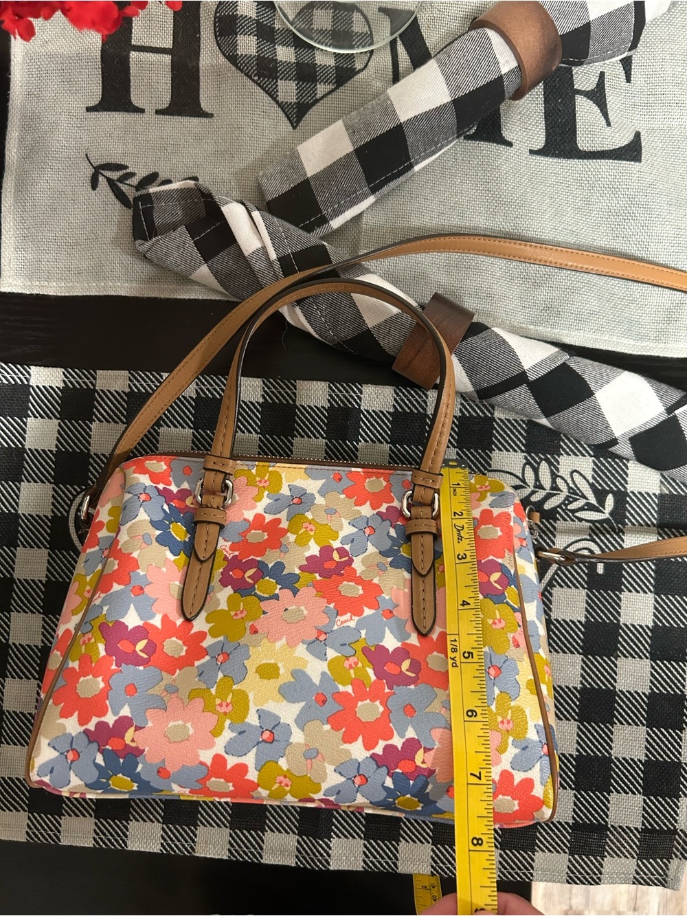 Coach Peyton Floral Bennett Leather Mini Satchel in Multi Pink Coral Like New! - Picture 8 of 16